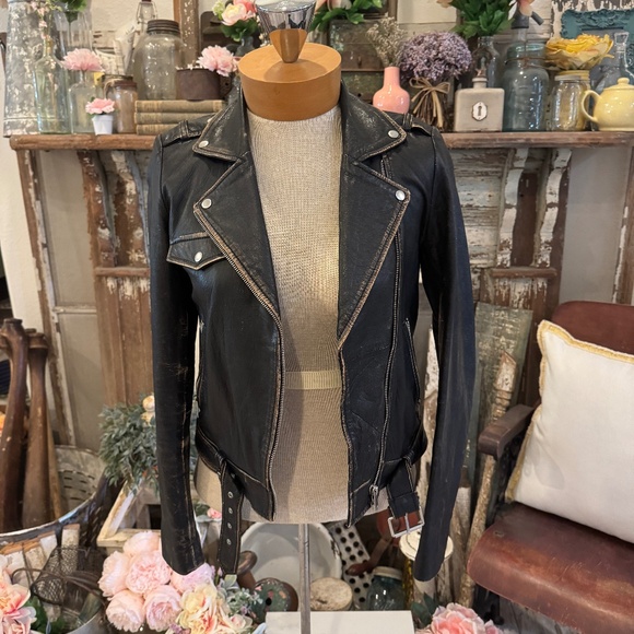 Real Leather ZARA BLACK MOTORCYCLE JACKET DISTRESSED Buttery Soft Leather | M - Picture 1 of 13